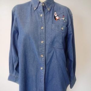 Handmade embroidered women's denim shirt
